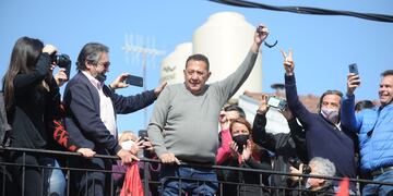 Marcha de apoyo a Luis D'Elía libre luego de 1000 días de prisión domiciliaria. (Foto: Clarín)