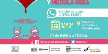 Nueva jornada de donación voluntaria de sangre en Montecarlo.