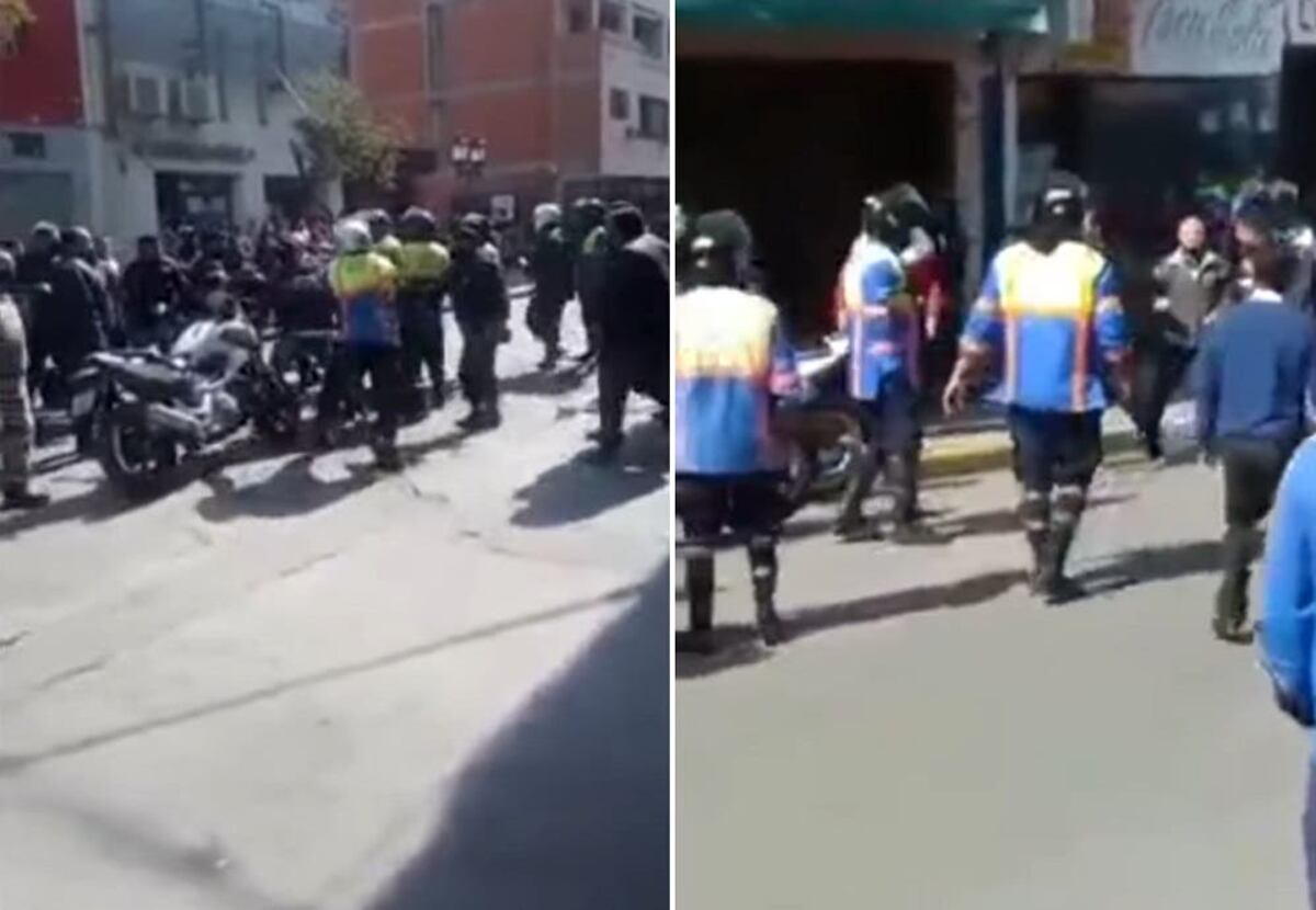 Pelea entre motociclistas e inspectores de tránsito.