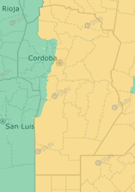 Alerta amarilla por tormentas para Córdoba desde la noche del viernes 26 hasta la tarde del sábado 27 de septiembre.
