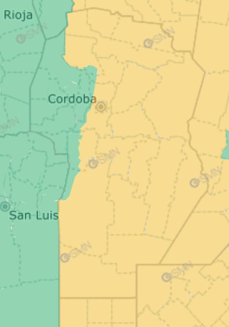 Alerta amarilla por tormentas para Córdoba desde la noche del viernes 26 hasta la tarde del sábado 27 de septiembre.