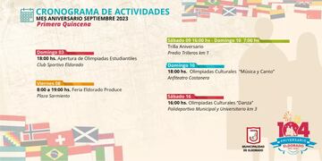 El cronograma por el mes Aniversario de Eldorado se armó por quincena y sujeto a las inclemencias de tiempo