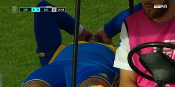 Marcos Rojo salió lesionado tras un fuerte golpe en la rodilla derecha. Preocupación en el mundo Boca. / Gentileza.