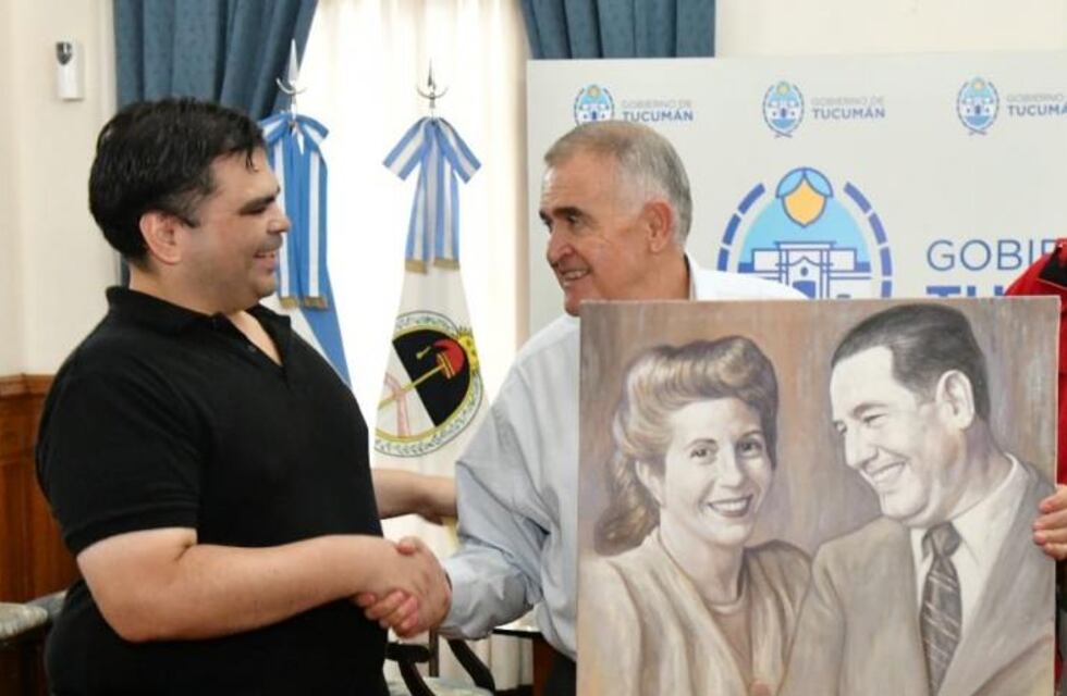 Jaldo recibió un cuadro de Perón y Eva Duarte de parte del artista Bruno Salica