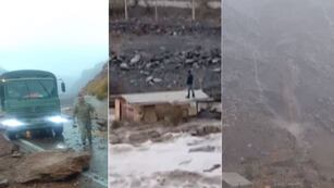 Derrumbe de enormes piedras en Alta Montaña argentino y aluvión y rescate en Chile.