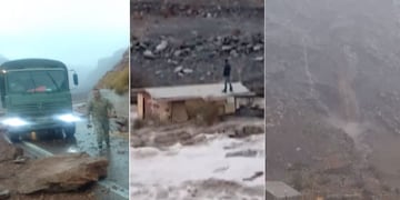 Derrumbe de enormes piedras en Alta Montaña argentino y aluvión y rescate en Chile.