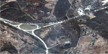 El convoy ruso de más de 60 kilómetros de largo que se dirige a sitiar la capital ucraniana de Kiev.