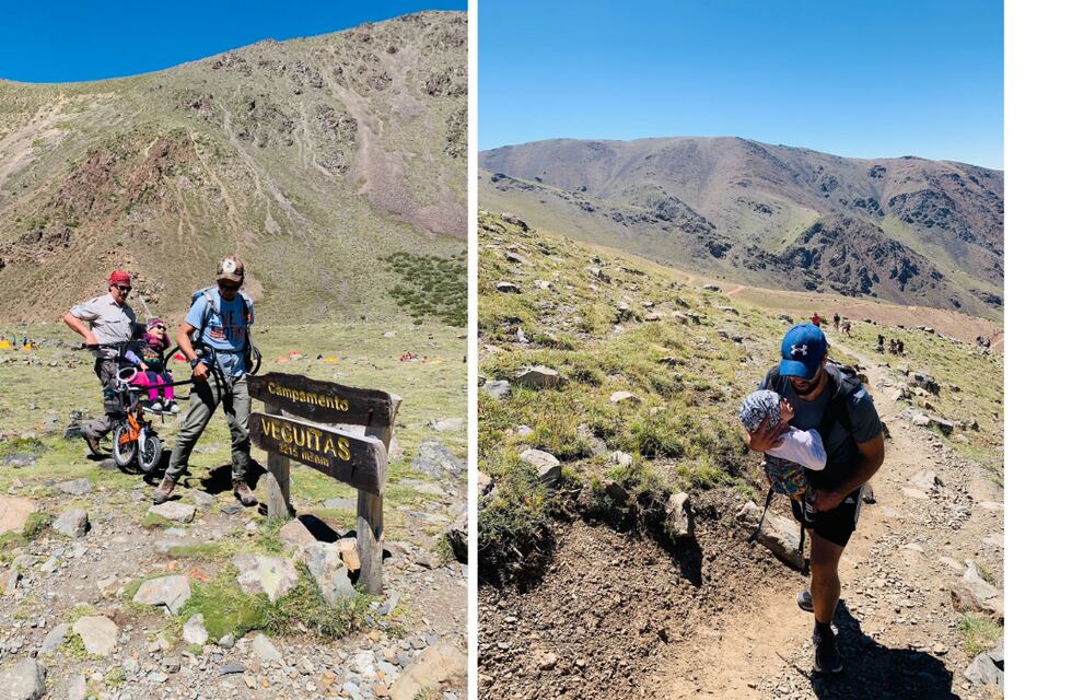 Olivia y Santiago, los primeros niños con discapacidad motriz en realizar el trekking del campamento Veguitas