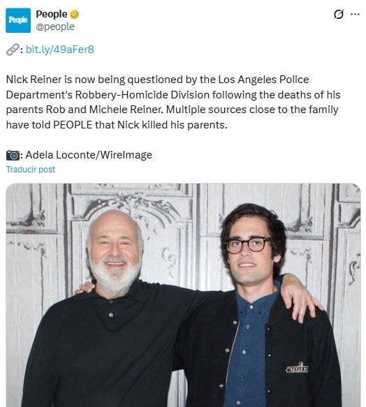 Rob Reiner y Michele Reiner habrían sido asesinados por su hijo, Nick Reiner, según People.