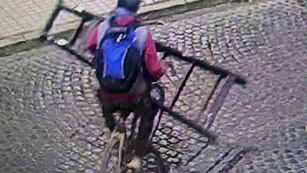 Con una escalera por pleno centro rafaelino