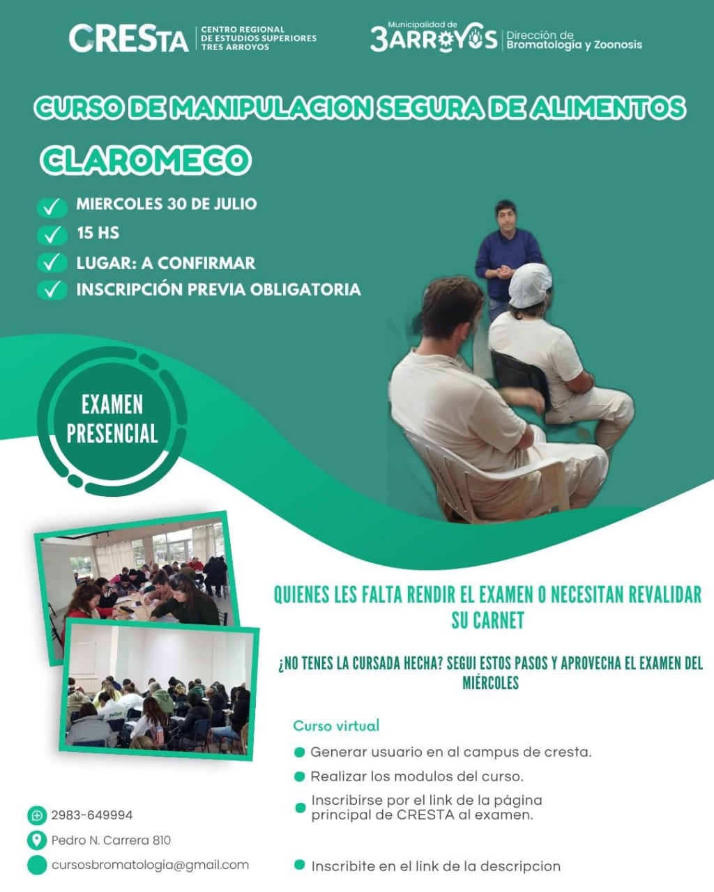Curso de manipulación de alimentos en Claromecó