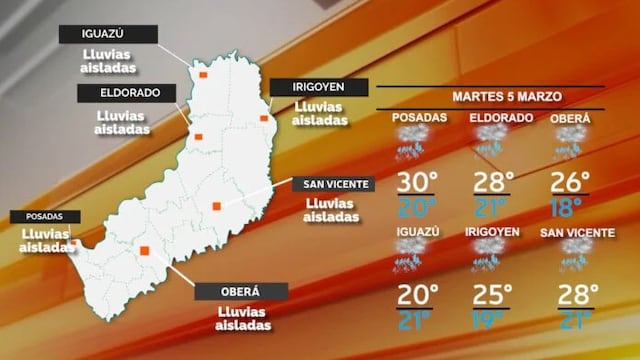 Continúa la inestabilidad en Misiones, con posibles lluvias y tormentas para este martes.