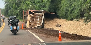 Un camión que transportaba chips de madera despistó en Puerto Piray.