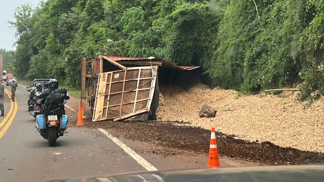 Un camión que transportaba chips de madera despistó en Puerto Piray.