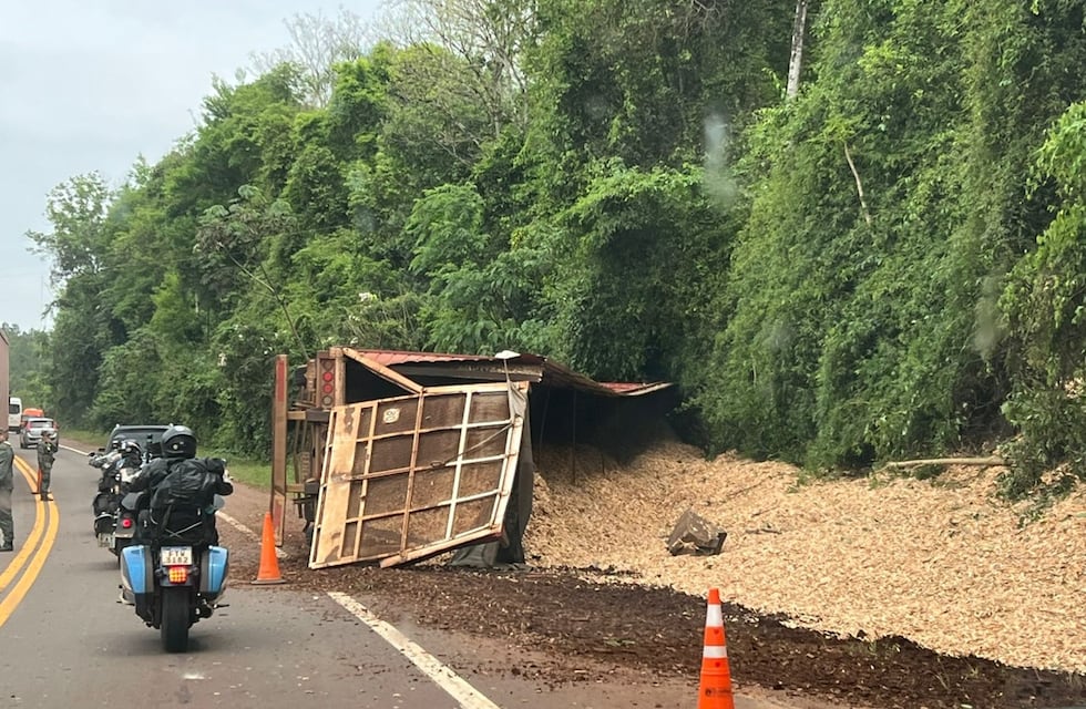 Un camión que transportaba chips de madera despistó en Puerto Piray