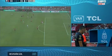 El gol con el que Instituto empataba en Avellaneda, y no fue convalidado (Captura).