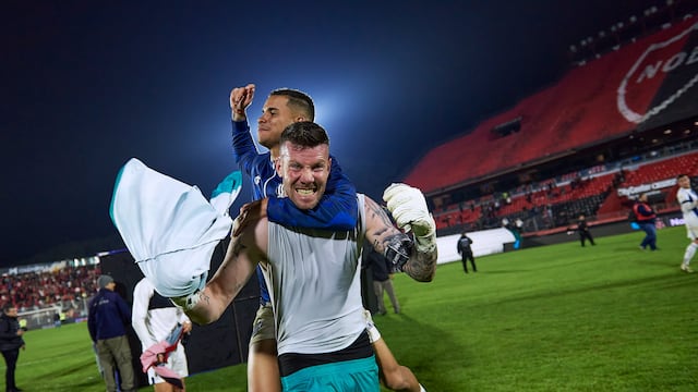 Guido Herrera y la felicidad por Talleres otra vez en octavos de final de Copa Libertadores (Talleres).