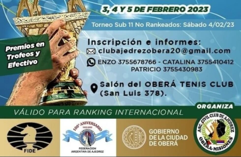Se realizará un campeonato de ajedrez internacional en Oberá