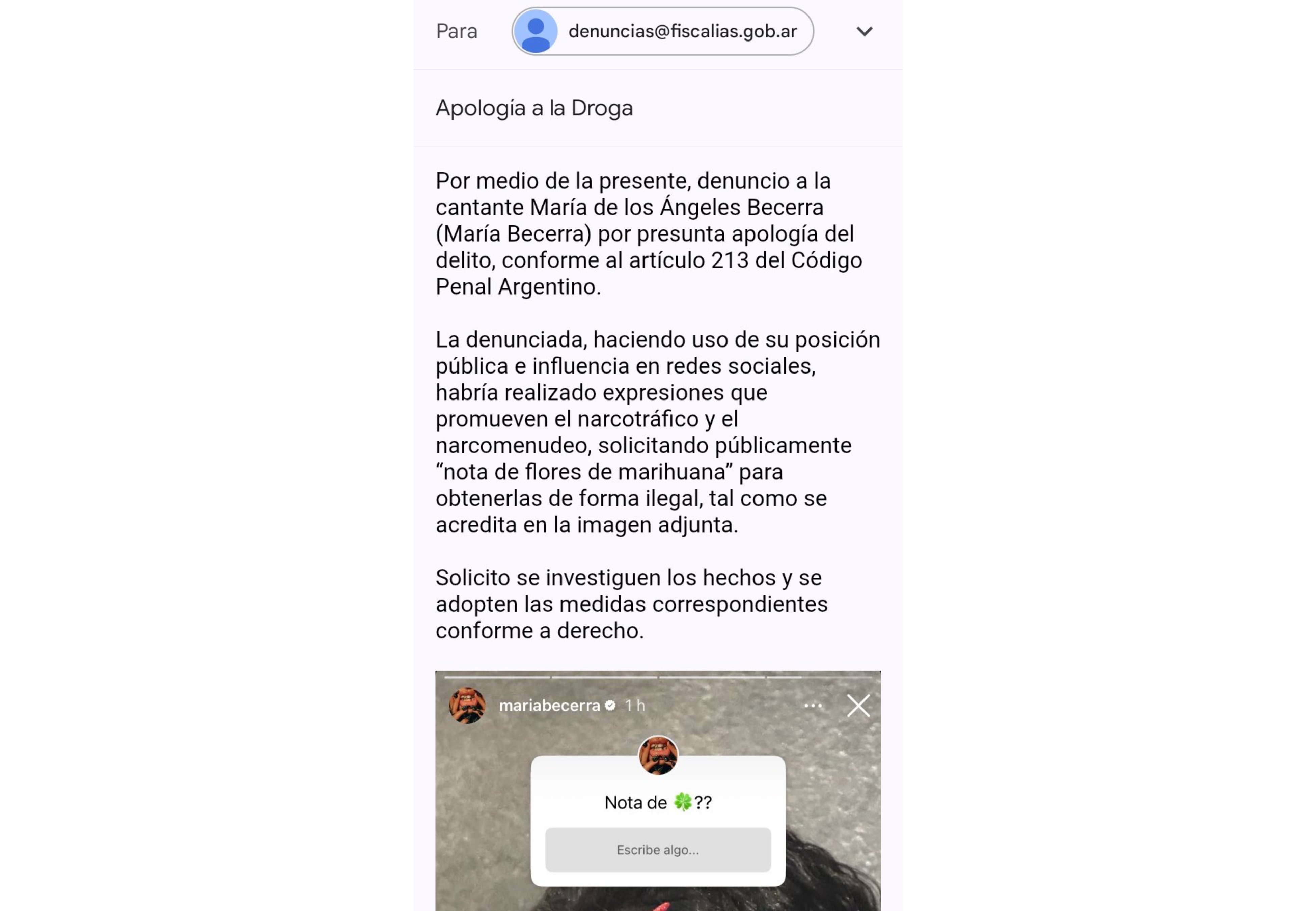 La denuncia que le hicieron a María.