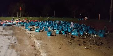 Mercadería del camión que volcó en Apóstoles