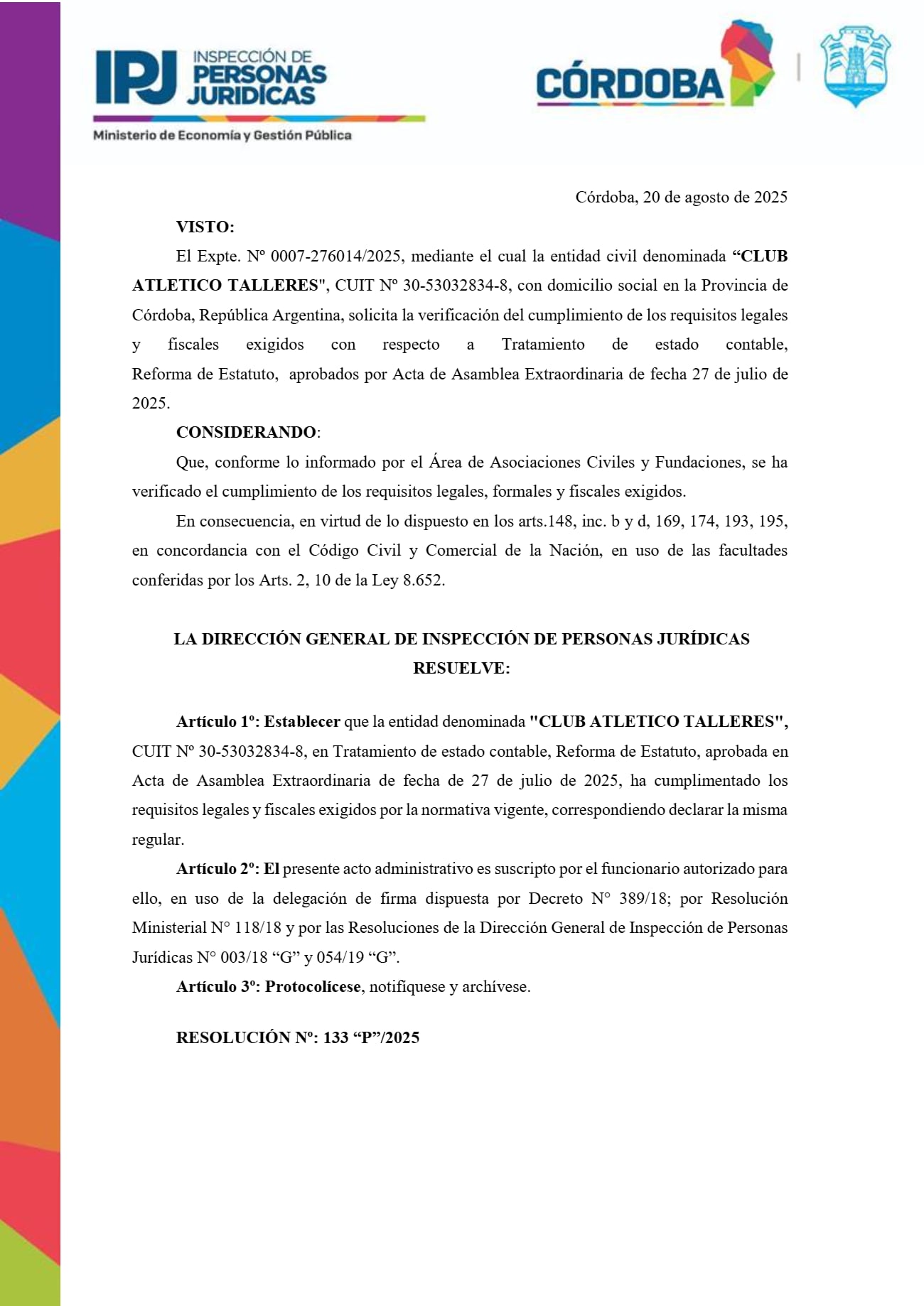 El IPJ aprobó la Asamblea Social 2025 de Talleres.