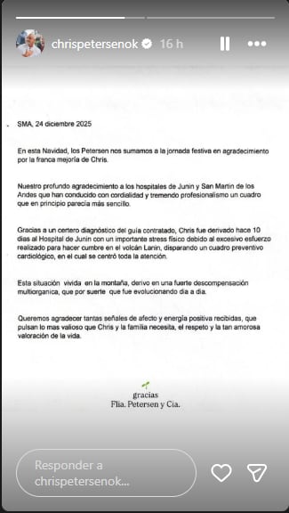 La familia de Christian Petersen habló de la salud del chef