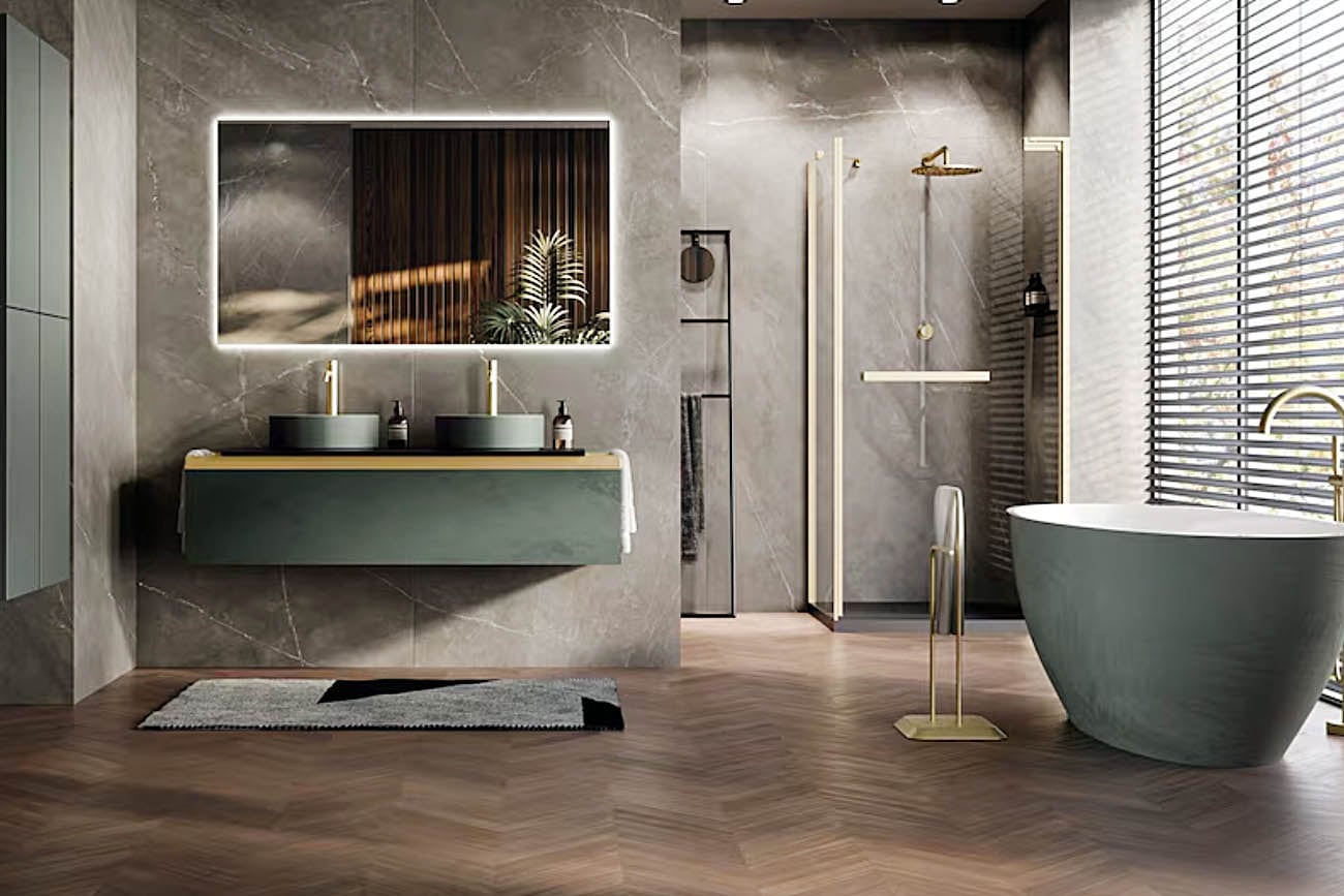 El mueble suspendido permite limpiar por debajo sin problemas. Novellini.