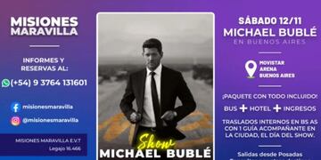 No te podés perder esta oportunidad: de la mano de Misiones Maravilla EVT, viví el show de Michael Bublé.