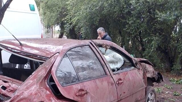 Así quedó el VW Bora luego de chocar contra unos álamos. El conductor está grave.
