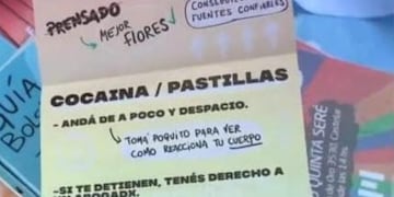 “Tomá poquita cocaína”: la insólita recomendación del Municipio de Morón a los jóvenes en un folleto. Foto: Twitter @diegosantilli
