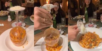 El video viral de fideos en copa de vino