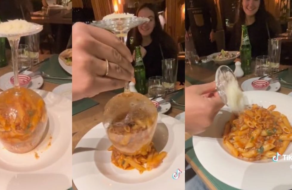Insólita tendencia viral de servir pastas en una copa de vino invertida: ¿Llegará a Palermo?