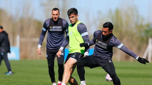 Belgrano y una imagen del entrenamiento de este miércoles en su predio. (Prensa Belgrano).