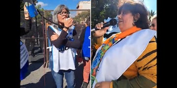 Mercedes Sosa, del CEDEMS, y Silvia Vélez, de la ADEP, encabezaron la jornada de protesta de los docentes en Jujuy.