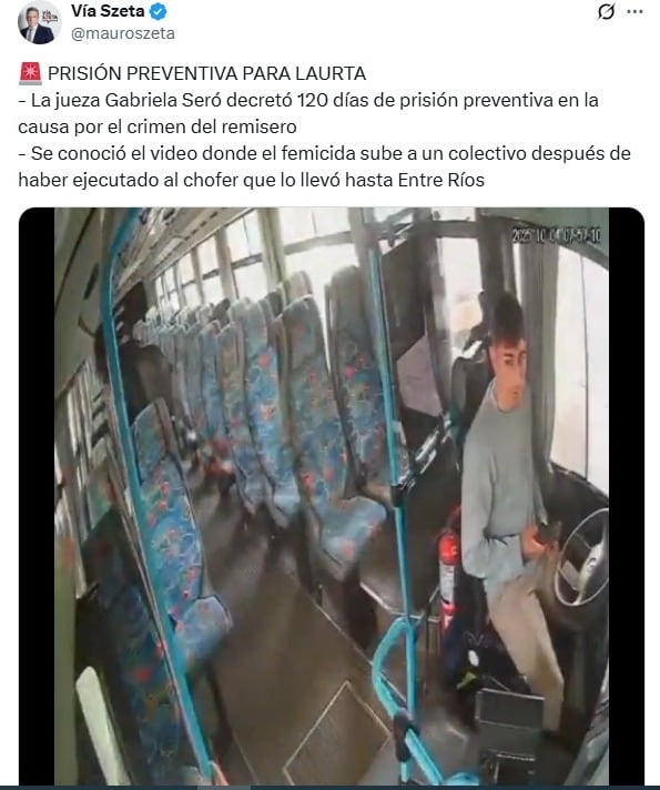 Laurta en una unidad de transporte, el posteo de @mauroszeta.