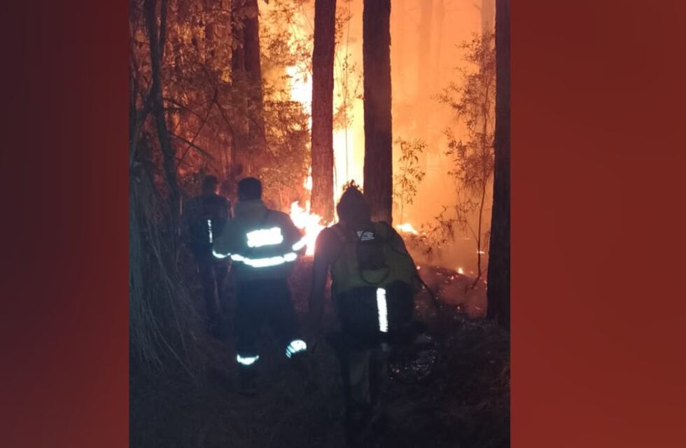 Bomberos luchan por apagar un incendio forestal en Mártires