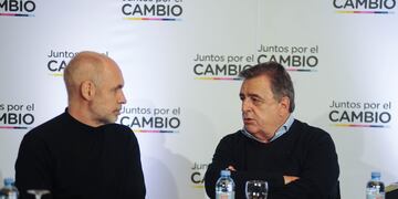 Mario Negri y Horacio Rodríguez Larreta esta semana en la cumbre de Juntos por el Cambio (Foto Federico López Claro)