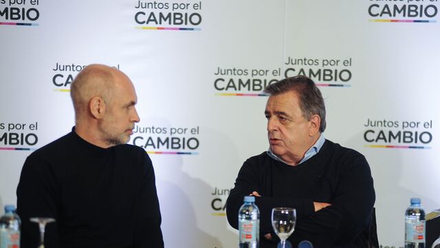 Mario Negri y Horacio Rodríguez Larreta esta semana en la cumbre de Juntos por el Cambio (Foto Federico López Claro)