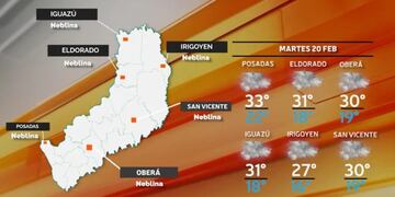 Martes con posibles lluvias en las zonas centro y norte de Misiones.