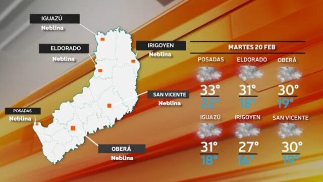 Martes con posibles lluvias en las zonas centro y norte de Misiones.