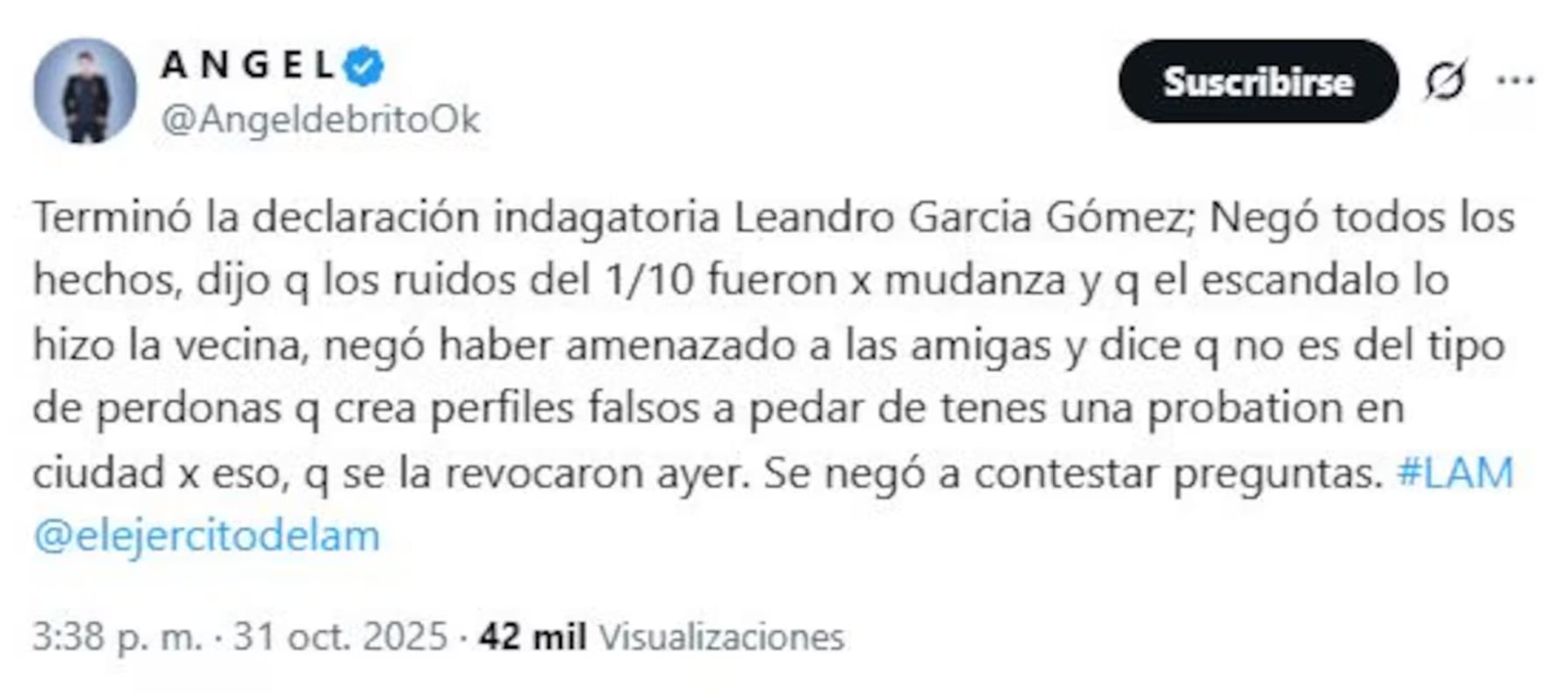El mensaje de Ángel de Brito sobre lo que declaró Leandro García Gómez.