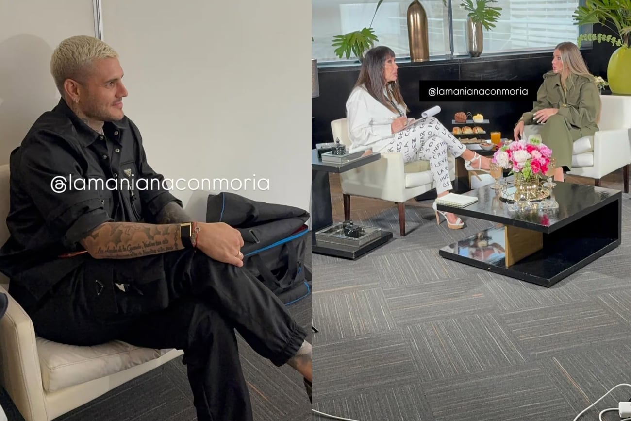 Mauro Icardi viendo la entrevista de la China Suárez con Moria Casán. (Fotos: Instagram @lamanianaconmoria)
