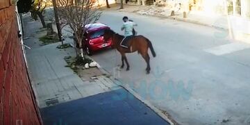 El ladrón, huyendo en un caballo. (Captura de video)
