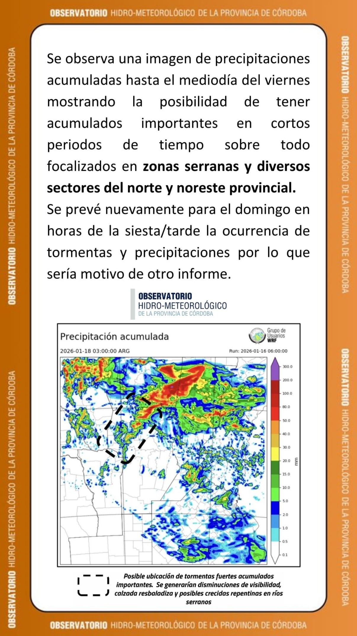 El domingo 18 de enero habría otro informe con las condiciones climáticas para Córdoba.