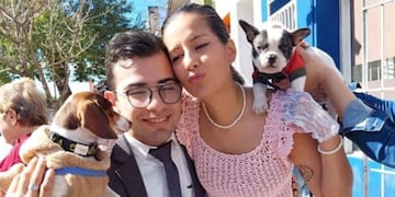 César Sena junto a su novia, Cecilia Strzyzowski, acusado de asesinarla el 2 de junio.