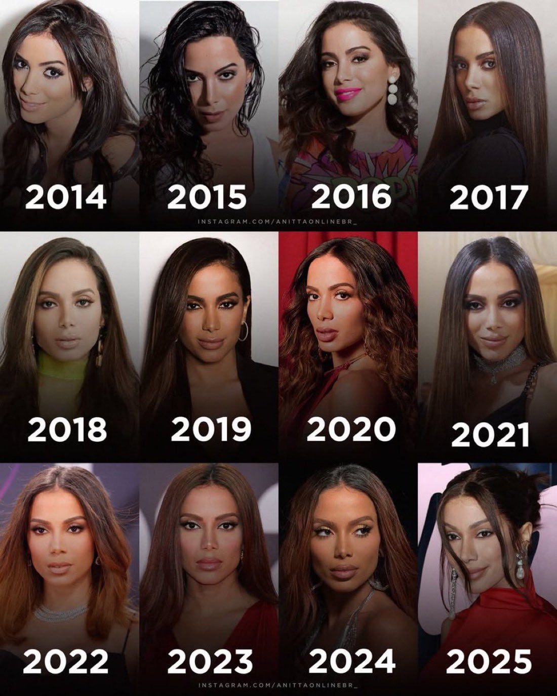 El cambio de imagen de Anitta a lo largo de los años.