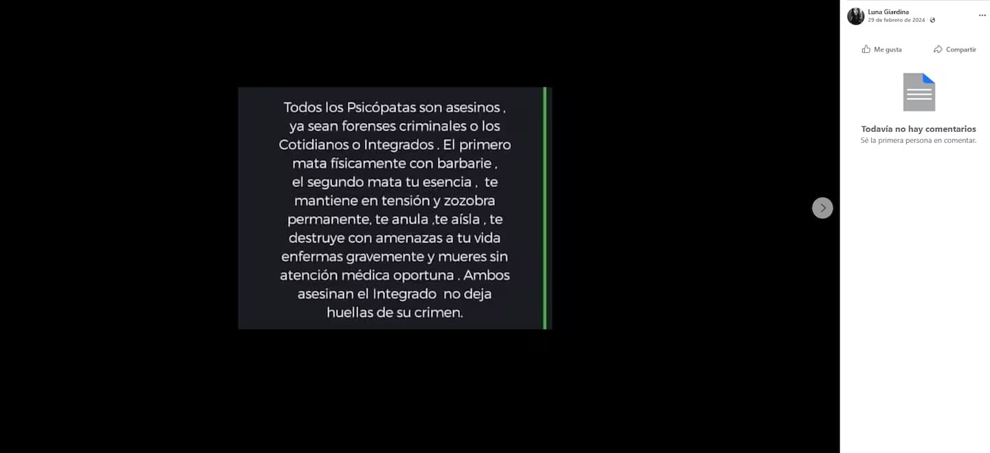 Los últimos posteos de Luna Giardina antes del doble femicidio. (Foto: Facebook/Luna Giardina).