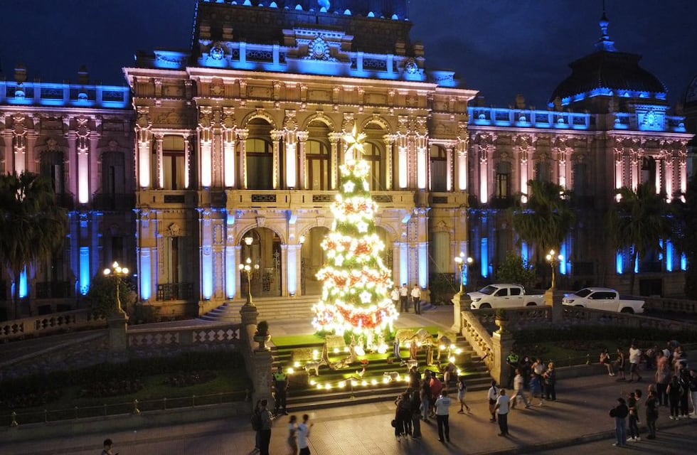 El clásico árbol navideño de Casa de Gobierno encendió sus luces