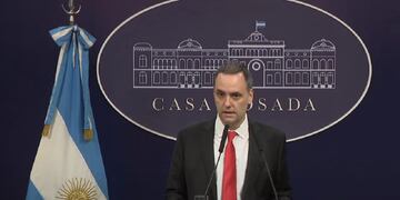 El vocero presidencial Manuel Adorni en conferencia de prensa. Foto: Archivo