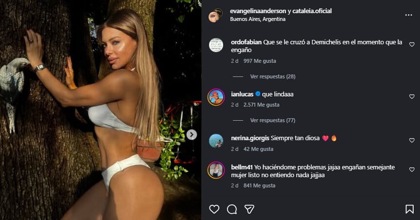 El comentario de Ian Lucas en la foto de Evangelina Anderson.